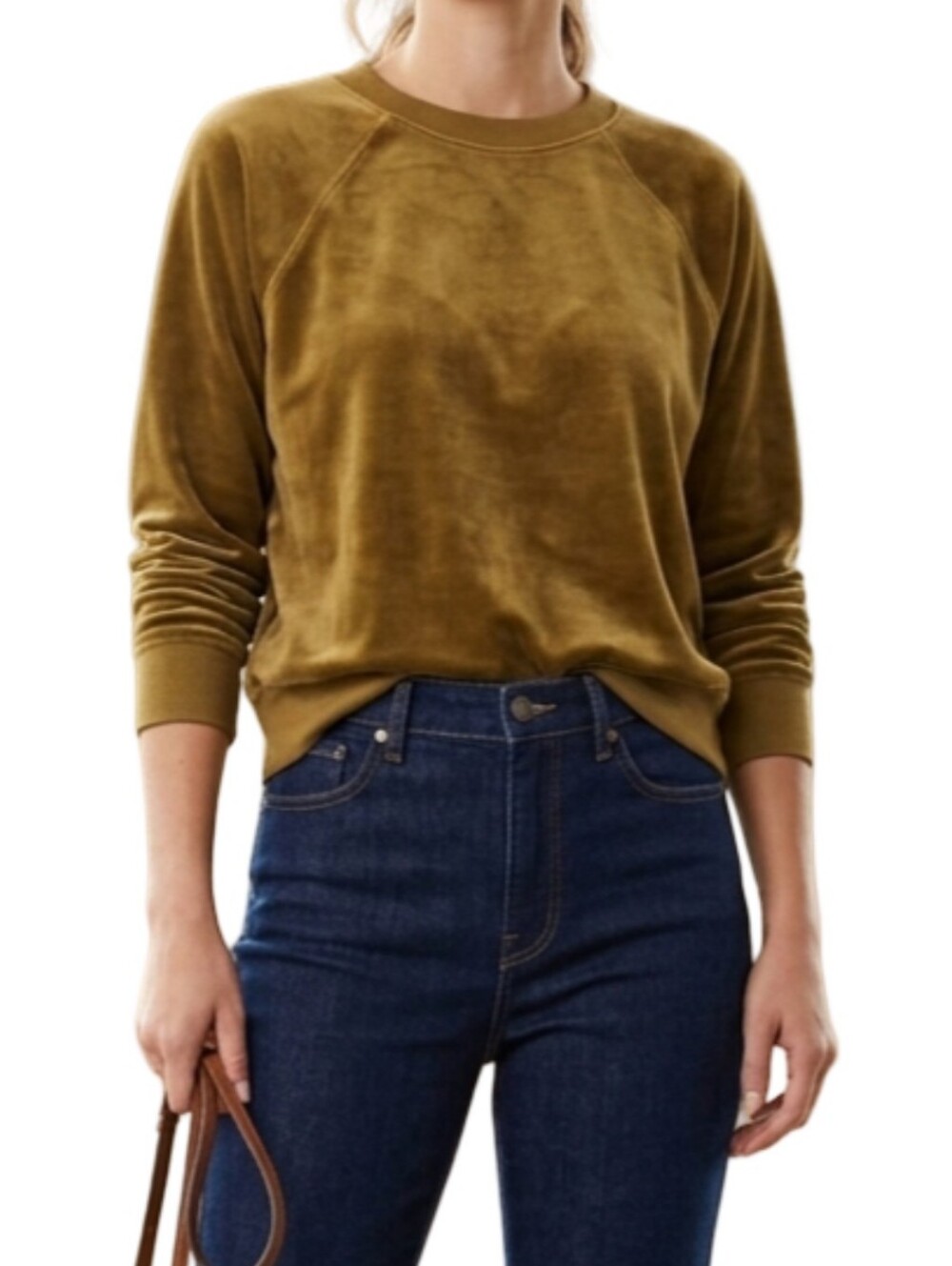 A NEW DAY Velvet Velour Raglan Crewneck Sweatshirt Olive Gold XS